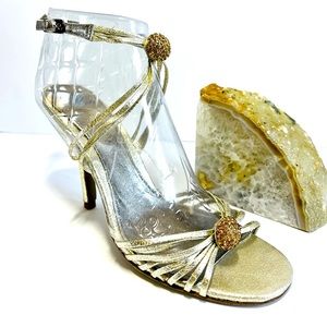 House of Dereon Gold Strappy Sandals with Embellished Rhinestones NWOT